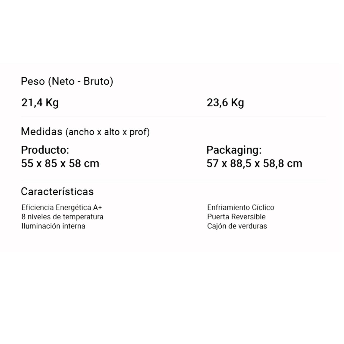 Heladera Bajo Mesada 127L Vondom HEL55 Acero Inoxidable